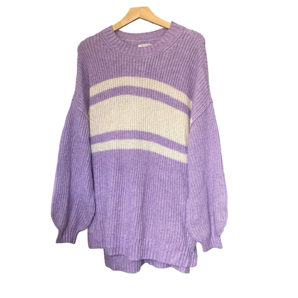 NWT American Eagle Purple White Balloon Sleeve Oversized Sweater Womens XL